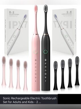 SONIC ELECTRIC TOOTHBRUSHES SET OF 2 w extra heads, ZD-X2 Black & ZD-X2 Pink NWT